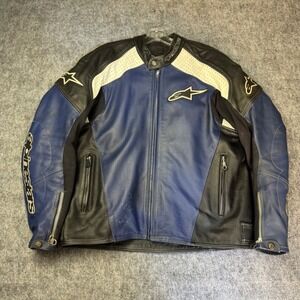 Alpinestars Leather Motorcycle Jacket Blue Black White Racing USA 48 Biker
